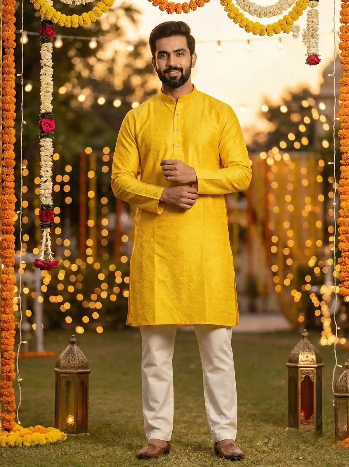 Silk Jacquard Men's Festive Kurta Pajama Set